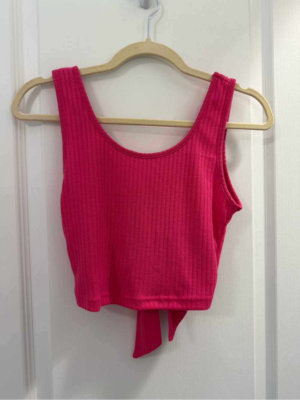 SHEIN Bright Pink Ribbed Tie-Back Crop Tank